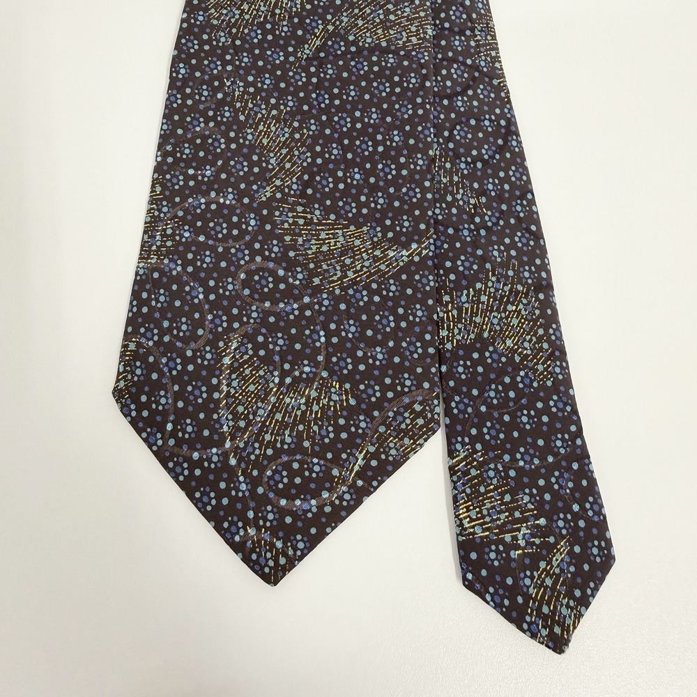 Brioni Mens Tie Abstract Polka Dot Brown/Turquoise Silk Italy 4" (W) 58" (L) euc